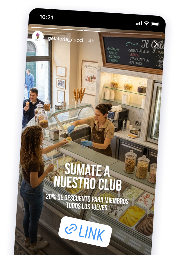 Historia de Instagram invitando a sumarse al club con un link