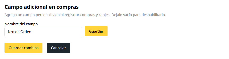 Campo de referencia personalizado en compras de Suscri